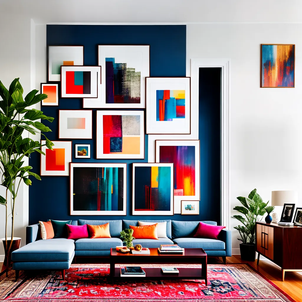 Fotos sala colorida sofa veludo arte abstrata